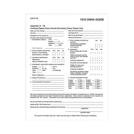 Accuform CONFINED SPACE PERMITS CHECKLIST 8 CBS244 CBS244